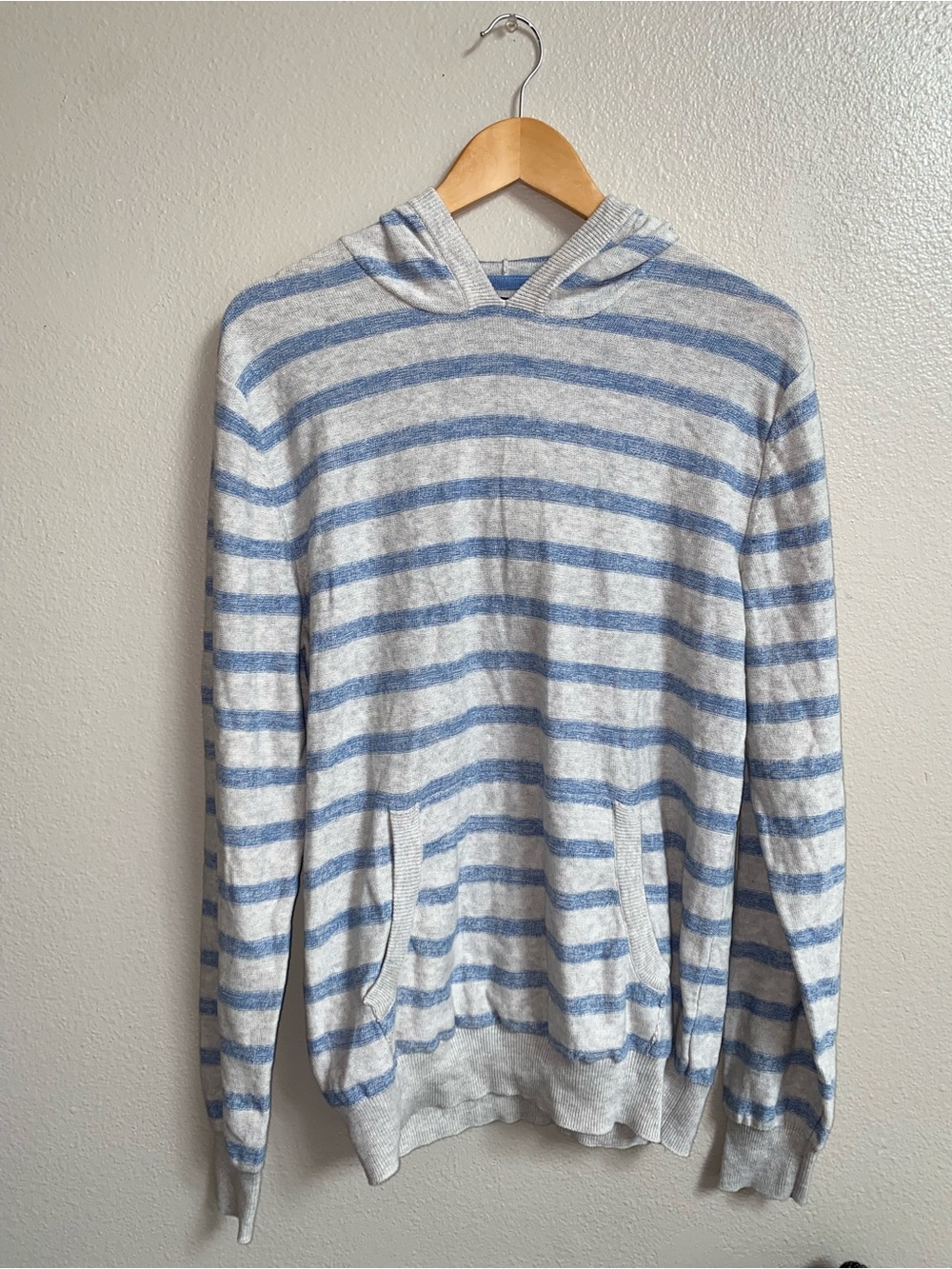 American Rag Mens Blue Gray Striped Hooded Sweater Knit Cotton Hoodie Medium M